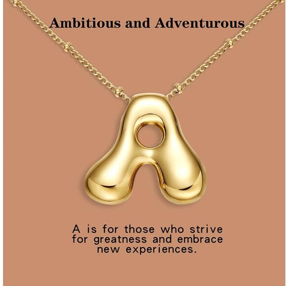 Gold Bubble Letter Necklace for Women Initial Trendy Pendant Necklaces Jewelry,1 - Picture 1 of 8